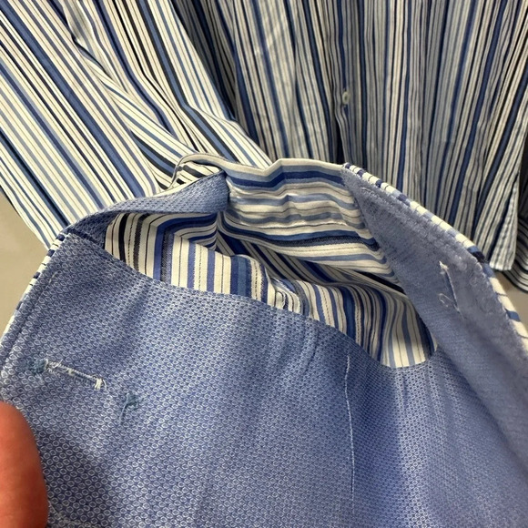 Bugatchi Men’s XL LS Dress Classic Fit Shirt - 100% cotton Blue/White Stripped - Picture 8 of 10